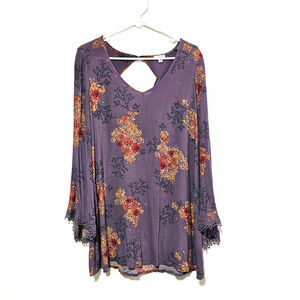 Mason & Belle Tunic Top Women's Size M Purple Floral Crochet Lace Rayon Boho